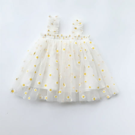 

nsendm Kids Baby Girls Layered Sleeveless Tulle Tutu Dress For Toddler Princess Suspenders Daisy Floral Summer Kid Clothes Girl Dress White 2-3 Years