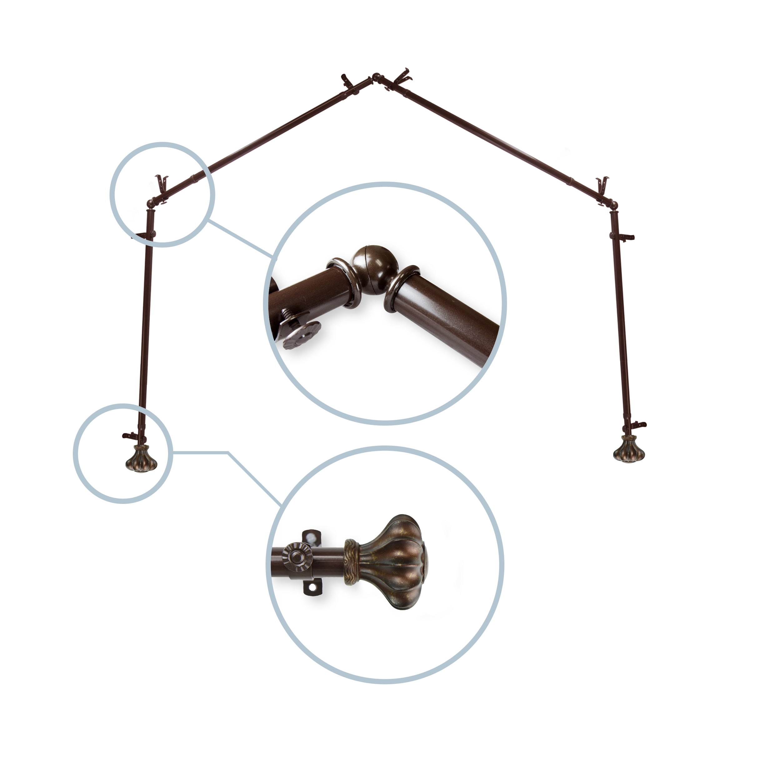 Maurice 13/16" 4-Sided Bay Window Curtain Rod - Cocoa