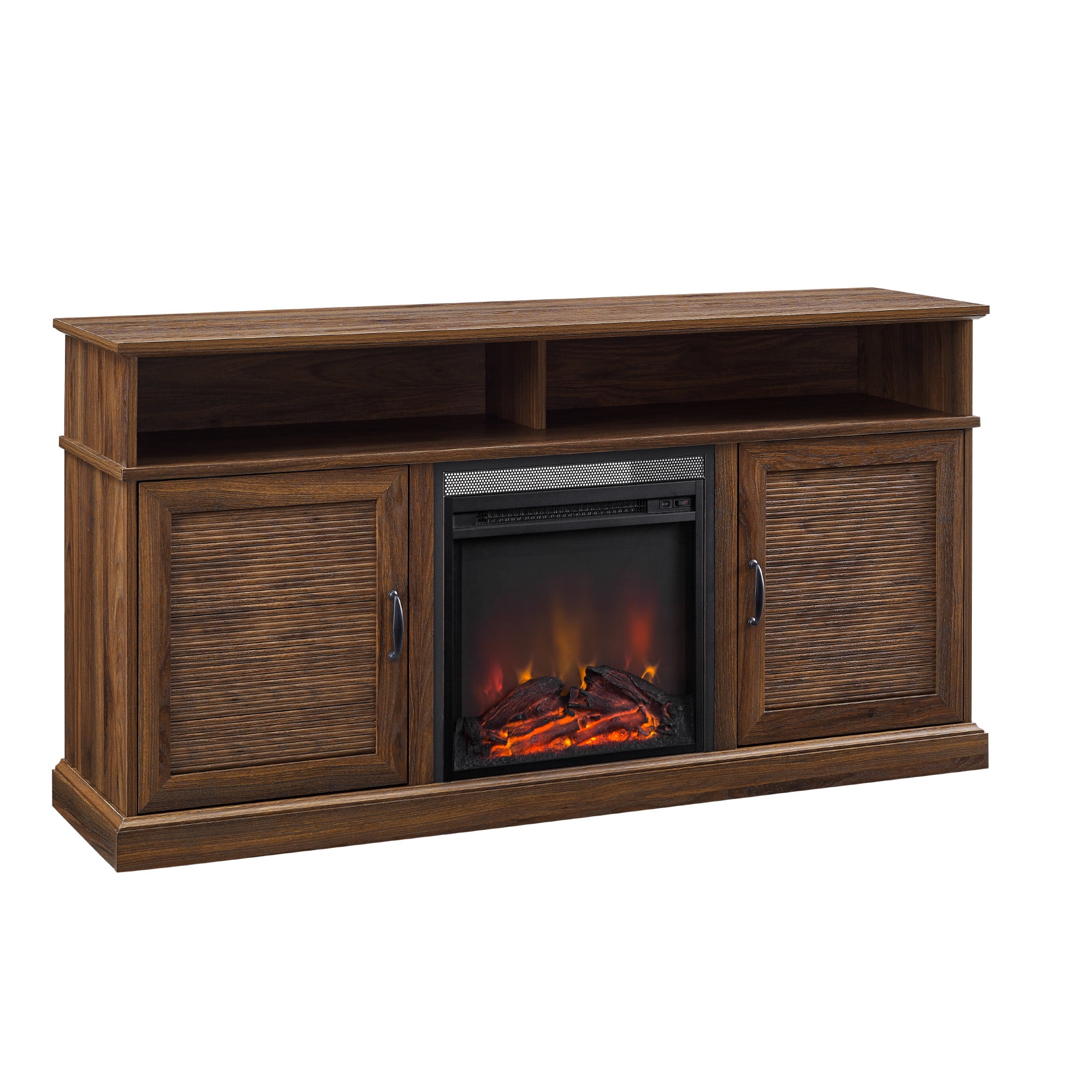 Manor Park Traditional Fluted Door Fireplace TV Stand, Dark Walnut