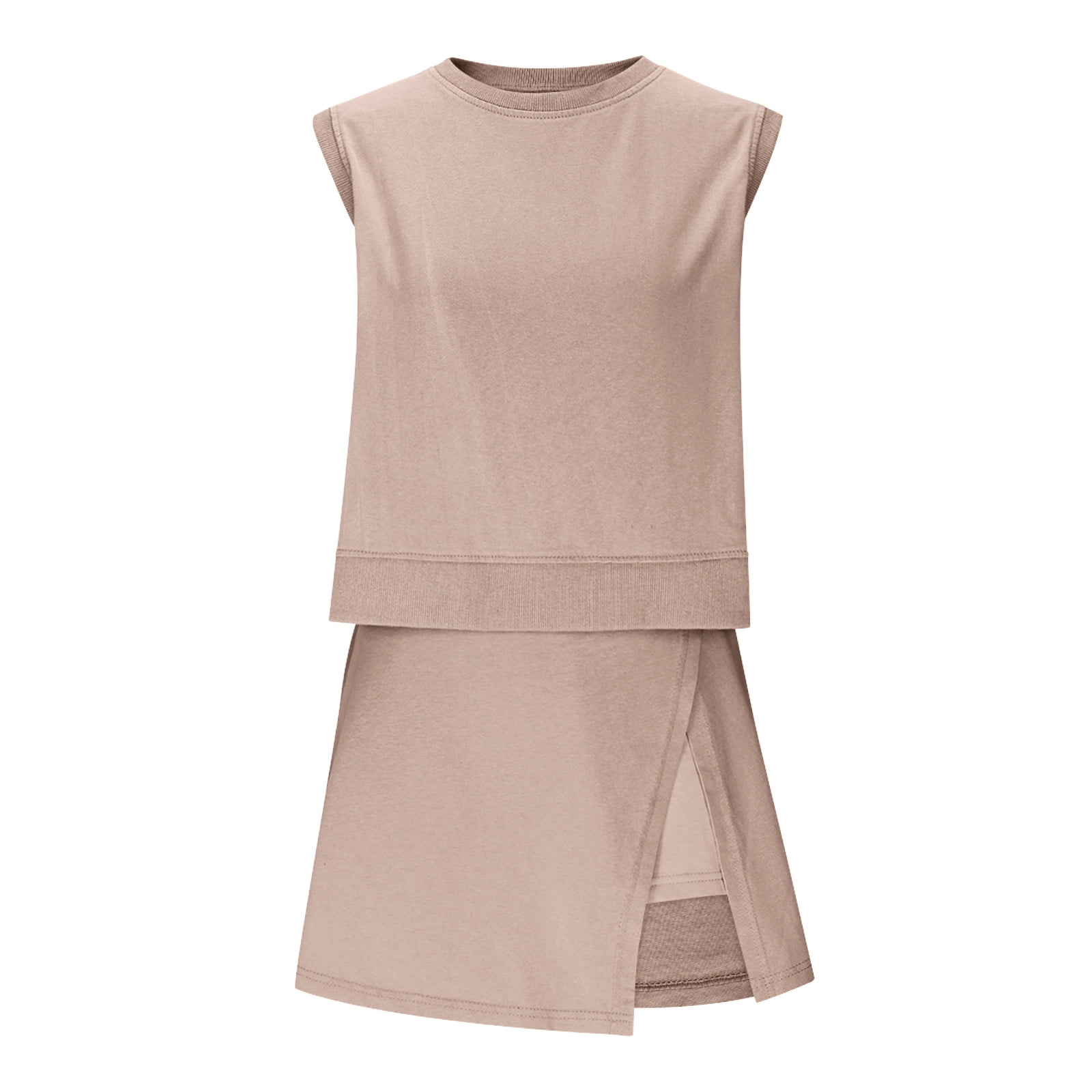 YHAJDS 2 Piece Outfits Set for Women Sleeveless Solid Crewneck Tank Top Elastic Waist Shorts