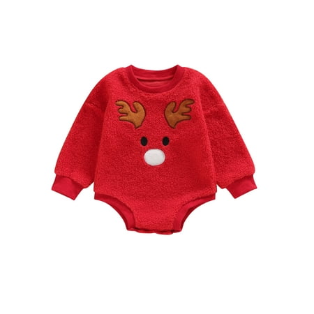 

Bagilaanoe Newborn Baby Girl Boy Velvet Christmas Rompers Elk Print Long Sleeve Bodysuits 6M 12M 18M 24M Infant Warm One Piece Short Jumpsuit