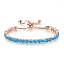 Paris Jewelry 10k Rose Gold 6 Carat Created Turquoise Round Adjustable Tennis Bracelet Plated Women