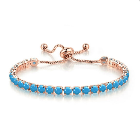 Paris Jewelry 10k Rose Gold 6 Carat Created Turquoise Round Adjustable Tennis Bracelet Plated Women