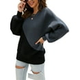 thumbnail image 3 of One opening Women Juniors Color Blocking Knitted Sweater, Long Sleeve Round Neck Sweater, 3 of 7