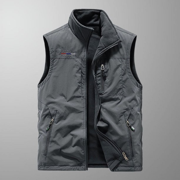 Chaleco deportivo para exteriores para hombre, grueso, con forro polar, de otoño e invierno, de secado rápido, multibolsillos, chaqueta informal de doble cara