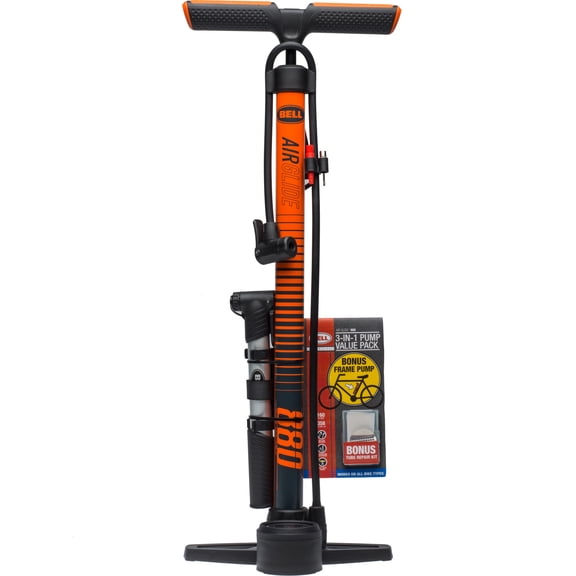 Bell Sports AirGlide 880 3-in-1 High Pressure Bicycle Floor/Frame Pump/Patch Kit Combo Pack, Orange