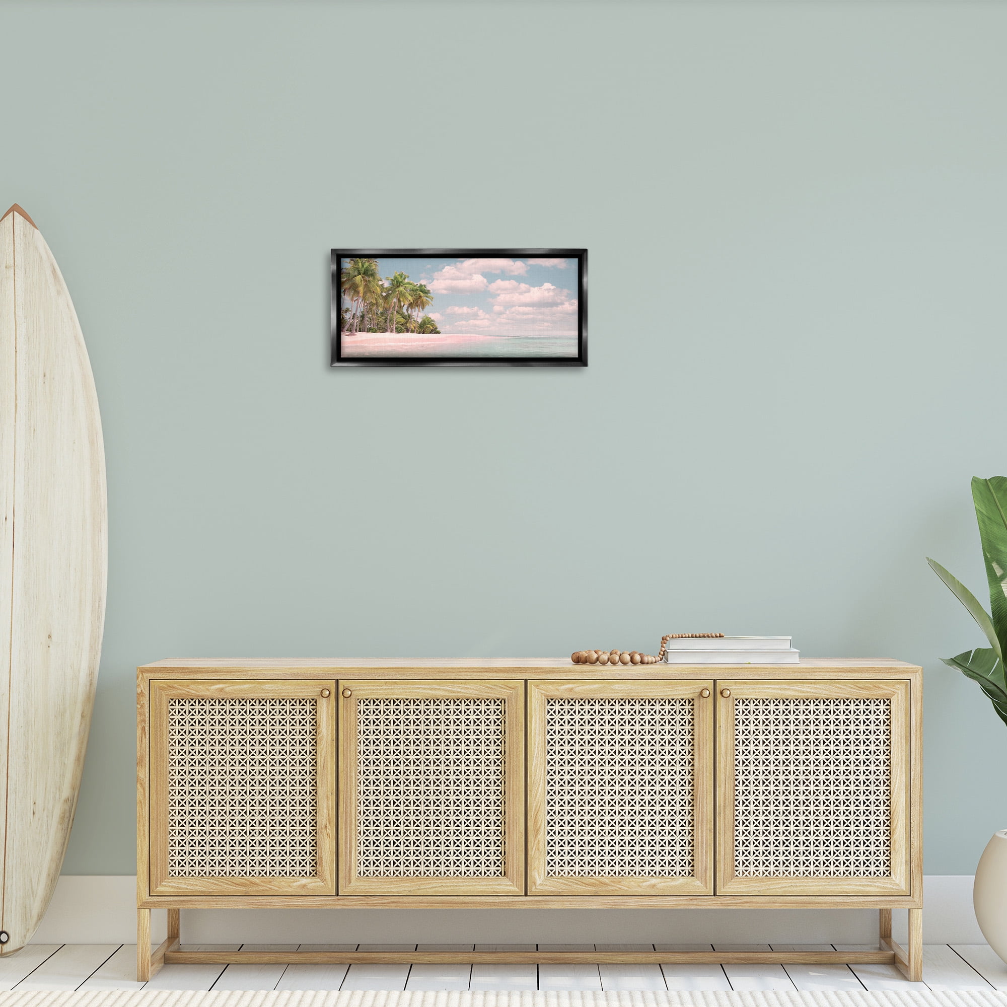 Stupell Industries Clear Water Tropical Beach Coast Nature Photography Black Floater Framed Canvas Art Print Wall Art, 25 x 11