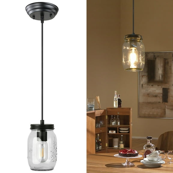 GoYeel 1-Light Black Farmhouse Pendant Light Mason Jar Ceiling Light Fixtures