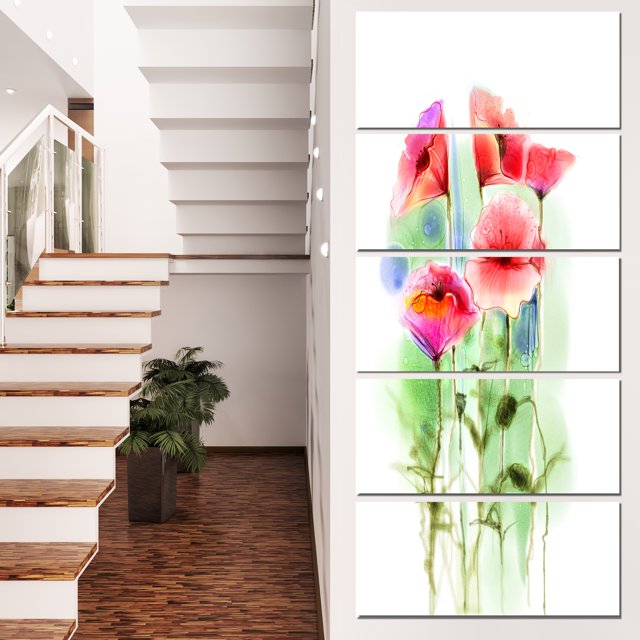 Red Poppy Flowers Watercolor Sketch - Large Floral Canvas Art Print