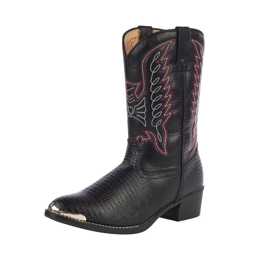 Durango Western Boots Boys Lizard Print Cowboy Heel Black Chrome BT940 ...