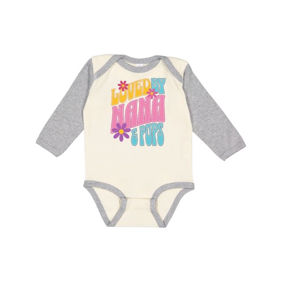 Inktastic Nana and Pops Love Me Retro Flowered Girls Long Sleeve Baby Bodysuit