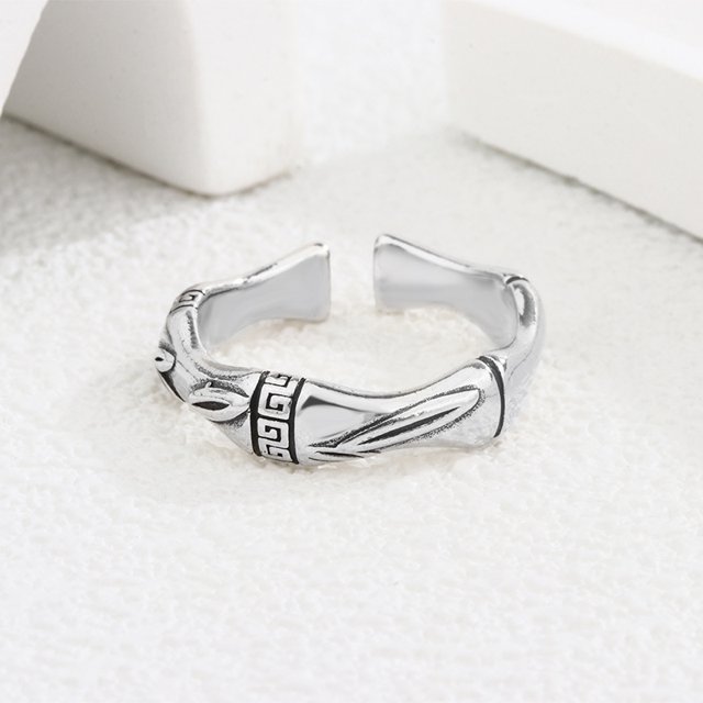 Anillos ajustables Retro de bambú para mujeres y niñas, joyería de compromiso de boda, Plata de Ley 925