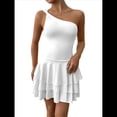 thumbnail image 3 of Vestido Mini de Corte A Sin Mangas con Volantes Escalonados, Fruncido y un Hombro para Mujer M, 3 of 9