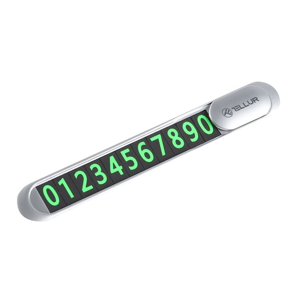 Tellur Temporary car parking phone number card, metallic, silver