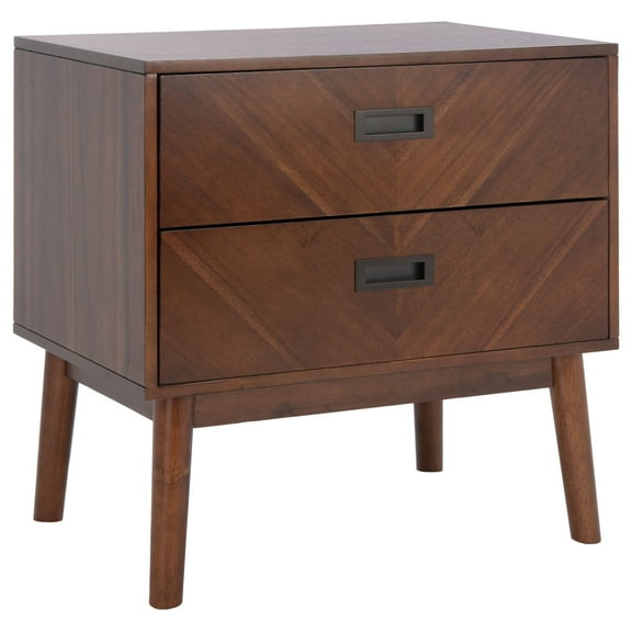 SAFAVIEH Donald Mid-Century 2 Drawer Nightstand, Dark Walnut Finish