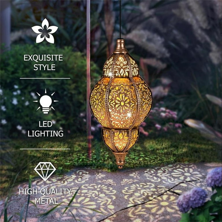 Hanging Solar Lantern – Moroccan Style Outdoor Decor, Waterproof Metal, Warm LED, 10 Lumens, Perfect For Garden, Patio, Yard (1 Pack, Cuboid)