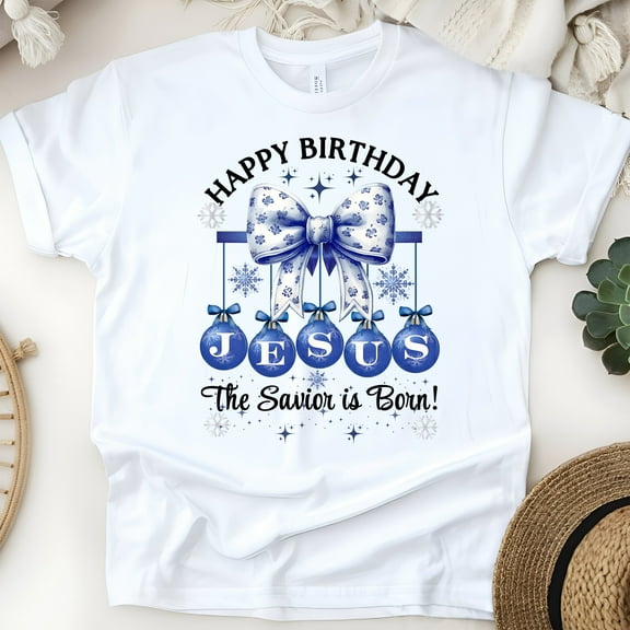 Savior Is Born Shirt – Jesus Birthday Winter Faith Shirt for Women, White, Size S