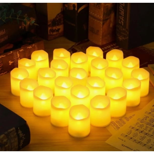 24 Velas De Té Luz De Led Realistas Electrónicas A Batería Color Carcasa Blanca - Luz Amarilla