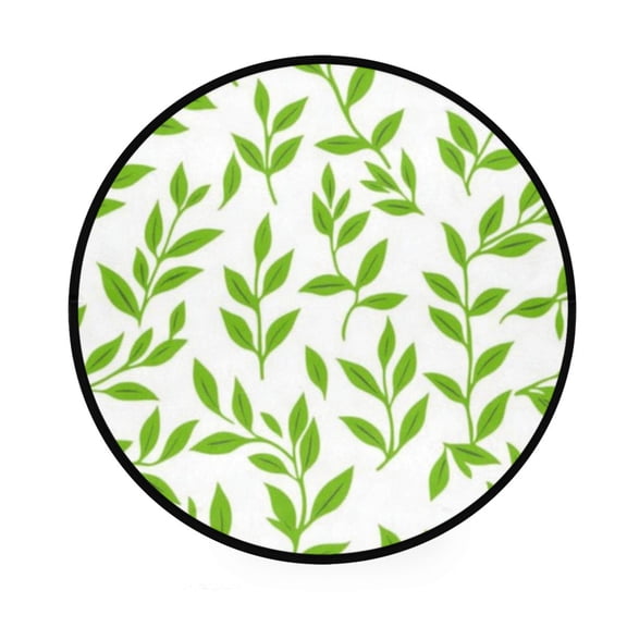 Repeating Leaf Motif Memory Foam Bath Mat 36" Absorbent Rug with Non Slip Base and 4 Bonus Pads
