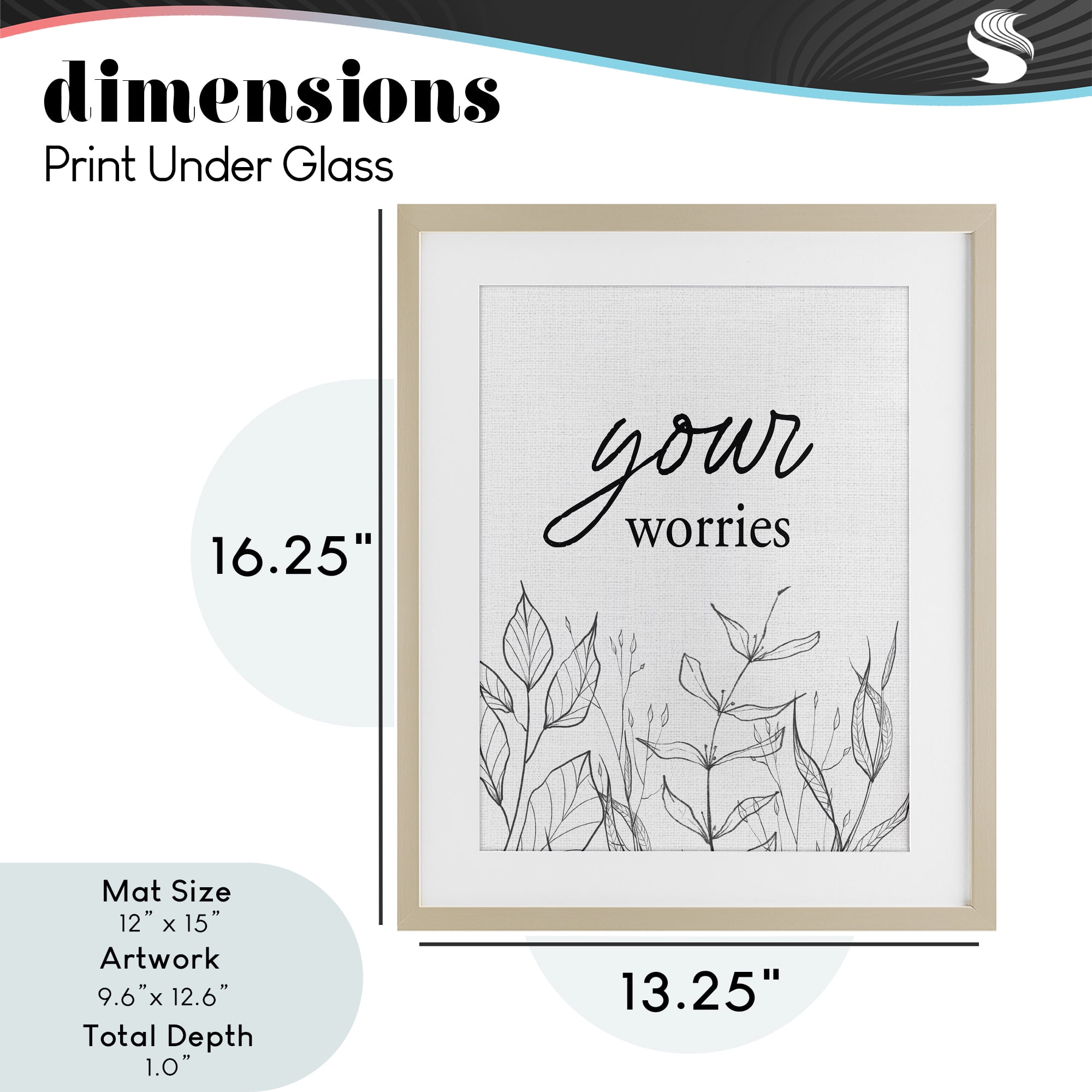 Your Worries Minimalist Leaves Birch Framed Print Under Glass, design by Lettered and Lined