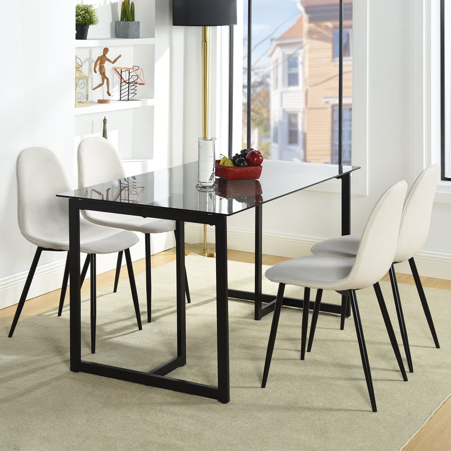 Homy Casa 55.1 inch Writing Desk with Tempered Glass Top Computer Desk for Home Office, Living Room, Gray