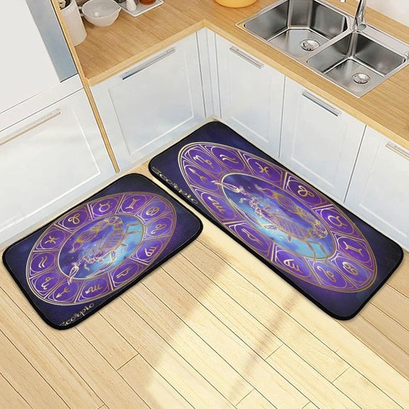 SKYSONIC 2PCS Scorpio Zodiac Sign Kitchen Rug and Mat Constellation Floor Runner Rug Anti Fatigue Non Slip Comfort Mat for Doormat Laundry Room Hallway 19.7"x27.6"+19.7"x47.2"