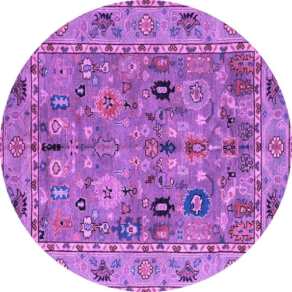 Ahgly Company Indoor Round Oriental Purple Traditional Area Rugs, 3' Round