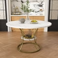 thumbnail image 6 of white 43 inch Round Extendable Dining Table with Storage Shelf & Gold Metal Base, 6 of 19