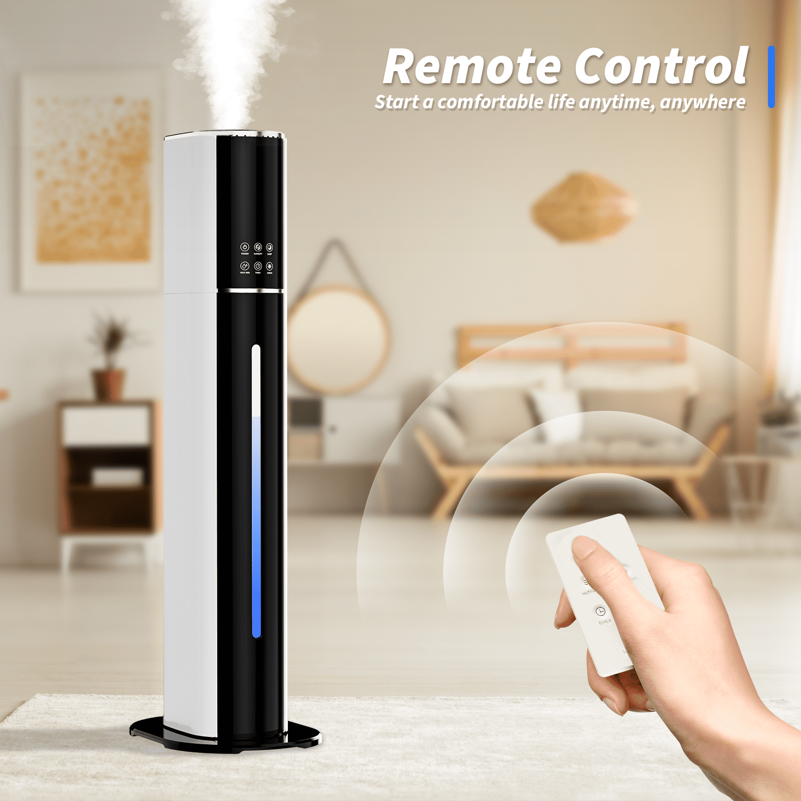 Rocyis Humidifier for Room Home Bedroom, 9L 2.3Gal Cool Mist Tower Top Fill Large Humidifier with Essential Oils,Whole House Floor Humidifiers for Baby,Pets,Plants,with Remote,360° Nozzle,White