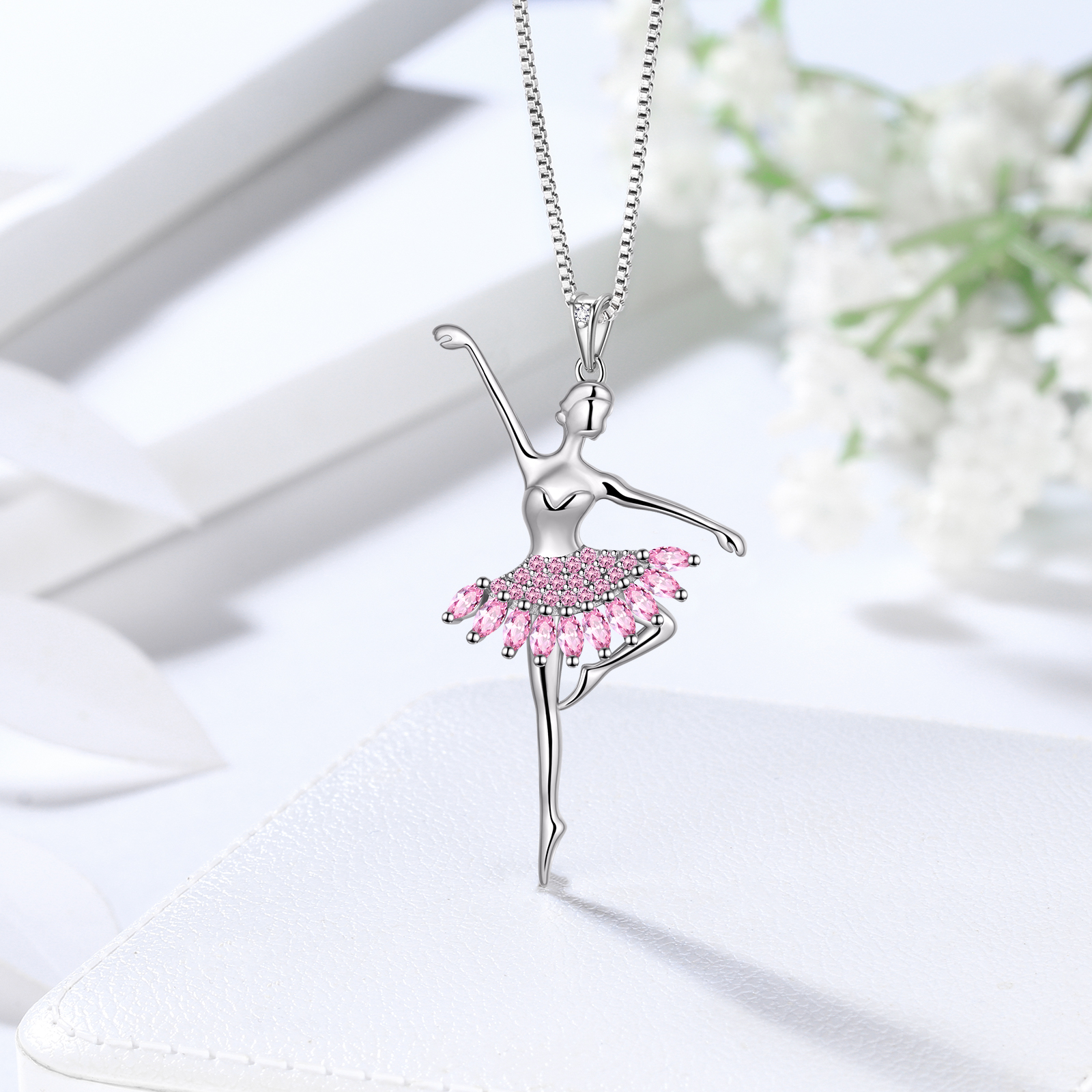 Juwaliy Pink Ballet Dancer Pendant Necklace, 925 Silver photo 6