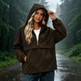 thumbnail image 2 of Women's Hooded Half-Zip Wind Jacket Ghalytn Drawstring Hem Loose Casual Pullover Outerwear with Pockets, 2 of 7