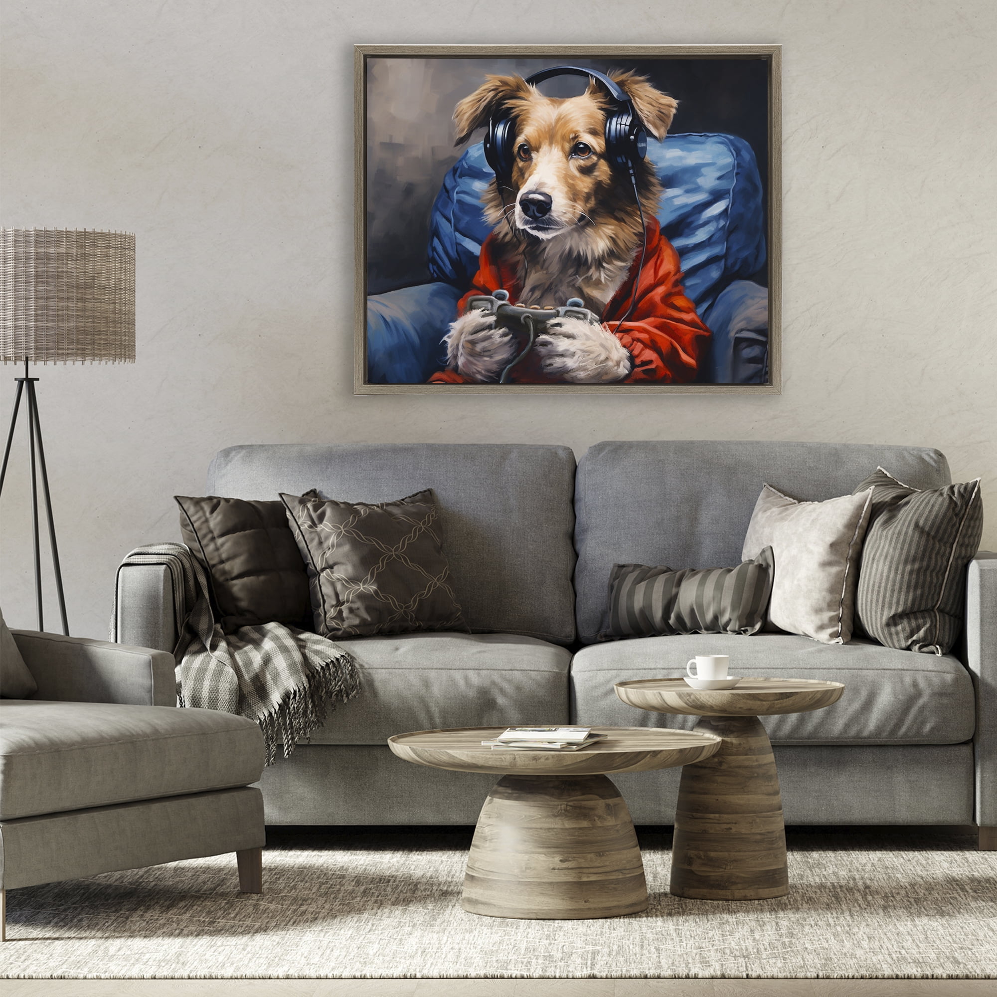 Game Master Dog Brown Framed Floater Canvas Wall Art, design by Shawna Stewart