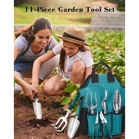 Garden Tool Set 11 PCS Aluminum Gardening Hand Tools with Tote Bag Ergonomic Handle Gift for Women Garden Starter Kit for Women