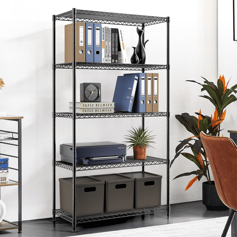 Simple Deluxe 5-Tier Heavy Duty Storage Shelving Unit, 1250 Lbs Loading Capacity, 29.92" W x 13.98" D x 61.02" H, Black