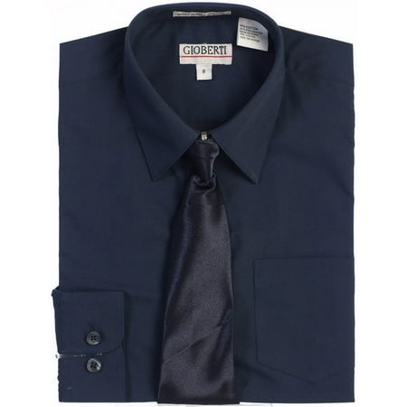Formal Shirts Ties - Gioberti Big Boys Navy Solid Color Shirt Tie Formal 2 Piece Set