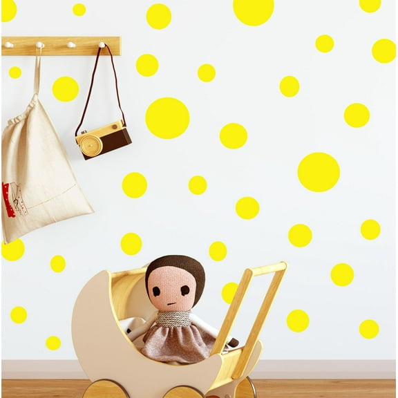 Yellow Polka Dot Wall Decals Kids Room Boys Girls Decor Wall Stickers Includes (63)Wall Dots 1”-6.5”