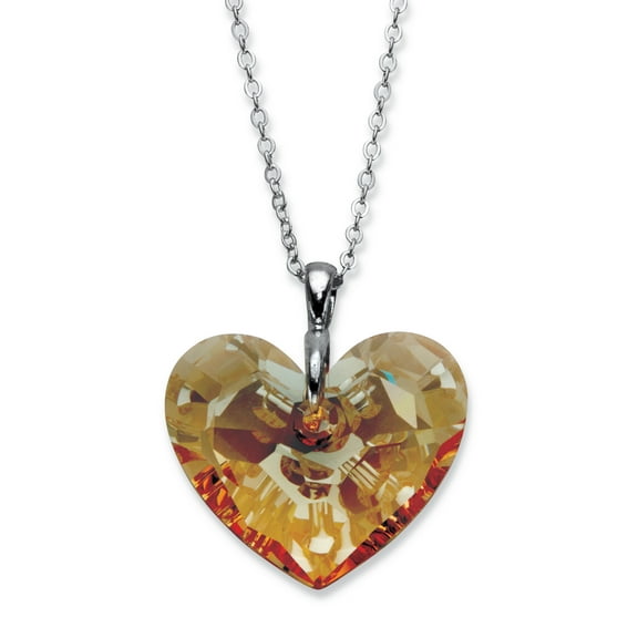 PalmBeach Jewelry Butterscotch Faceted Crystal Heart-Shaped Pendant Necklace in Silvertone 16"-18"