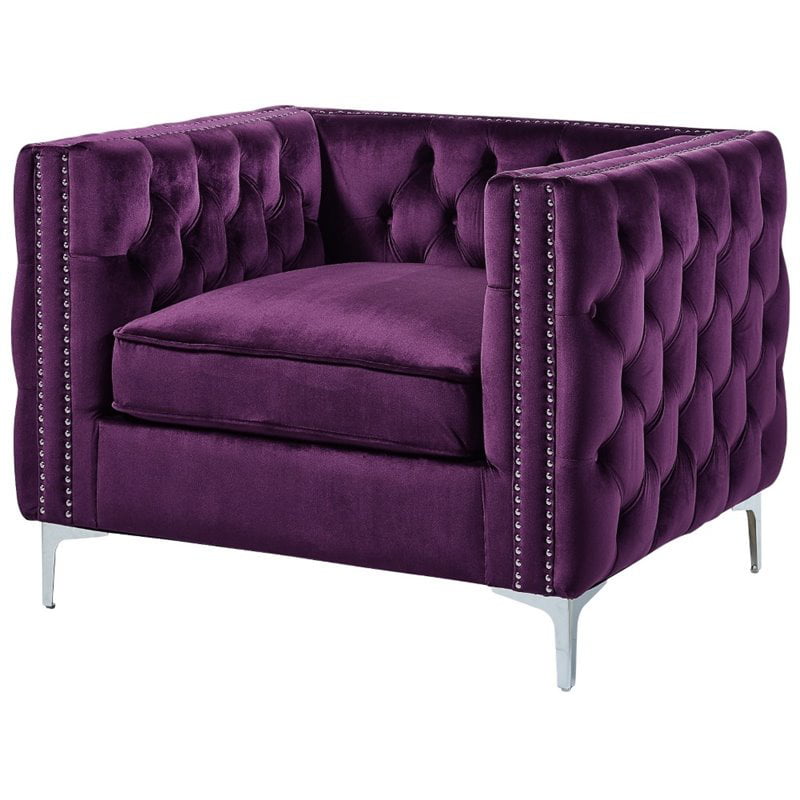 Posh Living Levi Button Tufted Velvet Accent Chair in