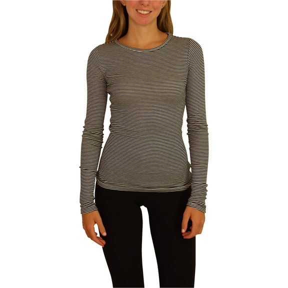Aeropostale Womens Striped LS Graphic T-Shirt, Black, Juniors, X-Large