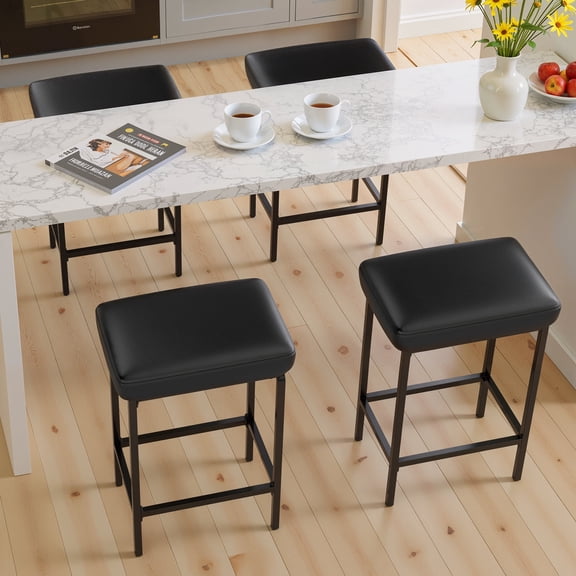 Homefun Bar Stools Set of 4, 25'' Counter Height(Backless),PU Leather Kitchen Stools Chairs Island Counter