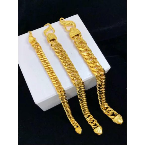K-KED 4 Width 24K Yellow Gold Plated Thick Flat Sideway Chains Bracelet For Men 8-14mm-8mm
