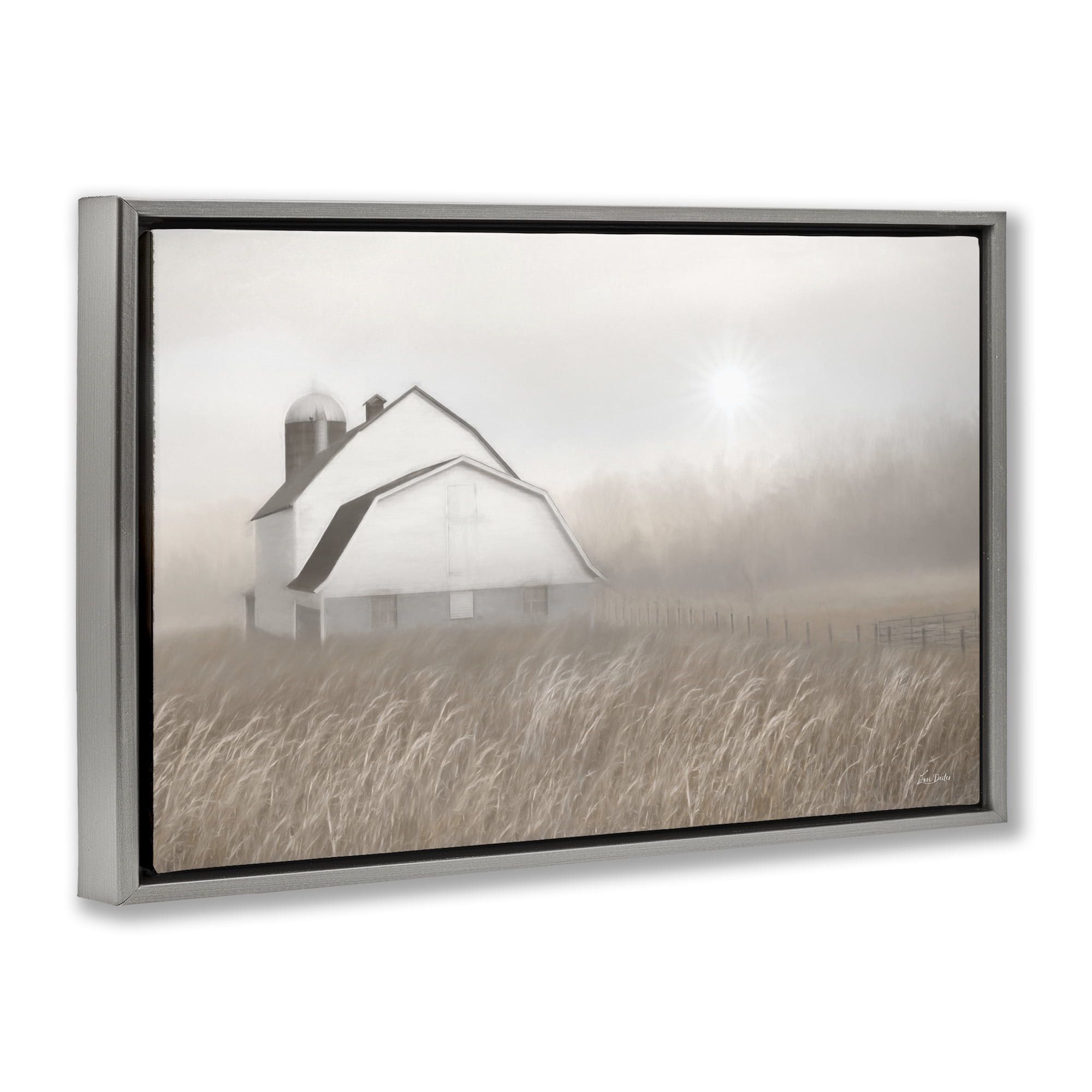 Stupell Industries Windblown Farm Grasses Landscape & Nature Painting Gray Floater Framed Canvas Art Print Wall Art, 25 x 17