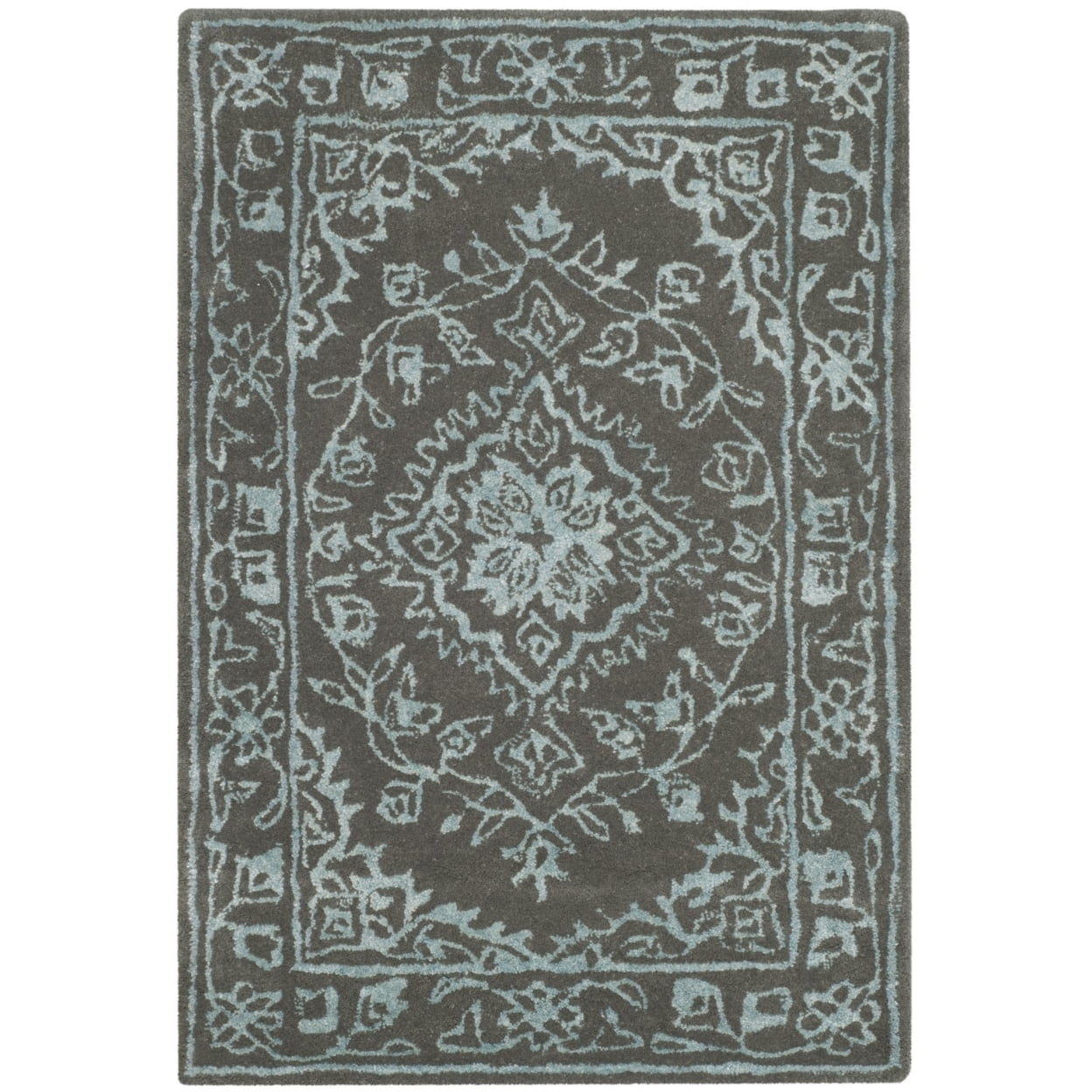 SAFAVIEH Glamour Gaia Floral Bordered Wool Area Rug, Dark Grey, 8' x 10'