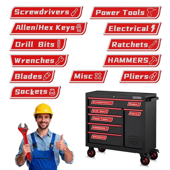 Etiquetas magnéticas para cajas de herramientas LETOURWM, paquete de 12 con iconos de herramientas,