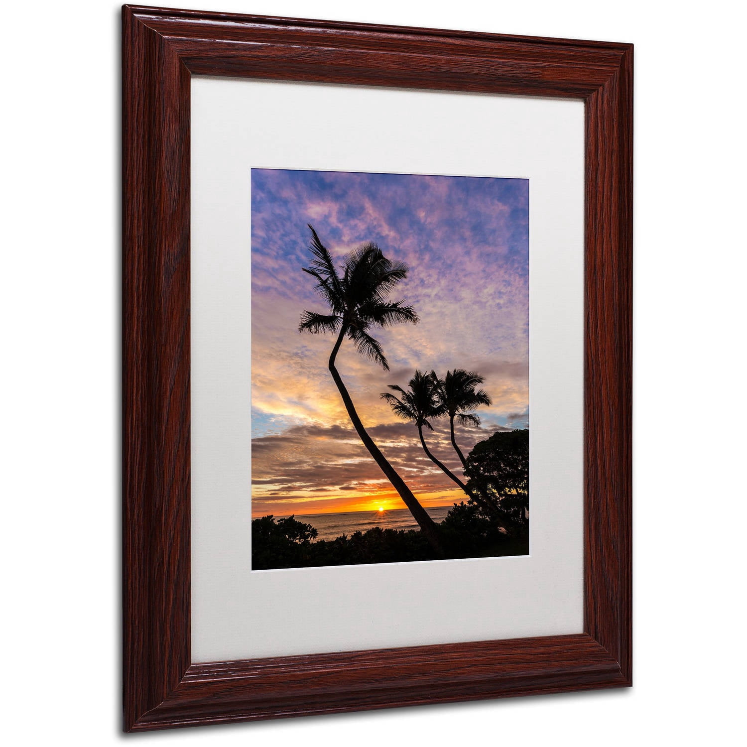 Trademark Fine Art 'Kauai Sunrise' Canvas Art by Pierre Leclerc, White Matte, Wood Frame