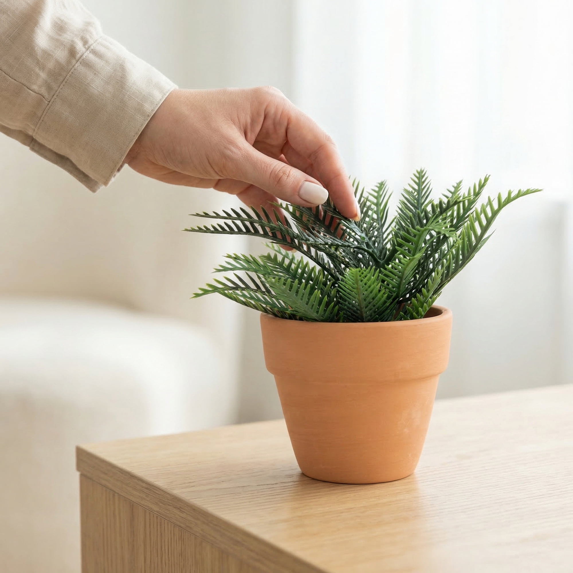 Unique Bargains Artificial Sago Palm Plant in Ceramic Pot Dark Green 6.3"