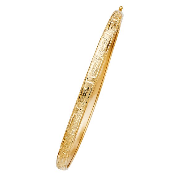 Wellingsale 14k Yellow Gold Glitter Dusted Greek Key Bangle Bracelet