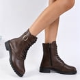 thumbnail image 5 of Willtoo Womens Ankle Boots Buckle Decor Lace Up Side Zipper Booties Low Block Heel Lug Sole Casual Short Boots for Winter Daily Wear, 5 of 6