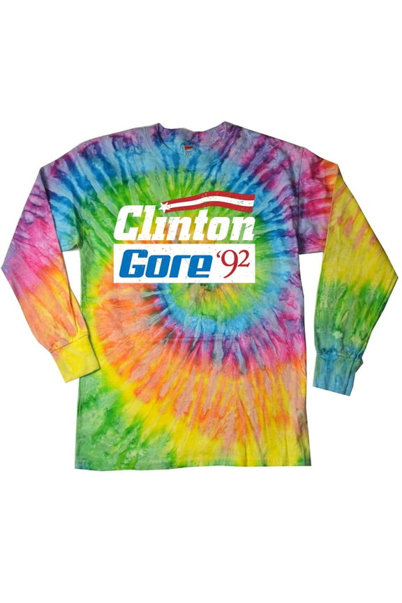 Clinton Gore '92 Democrat Long Sleeve Tie Dye Tee Shirt - Saturn, Extra Small Kids (2-4)