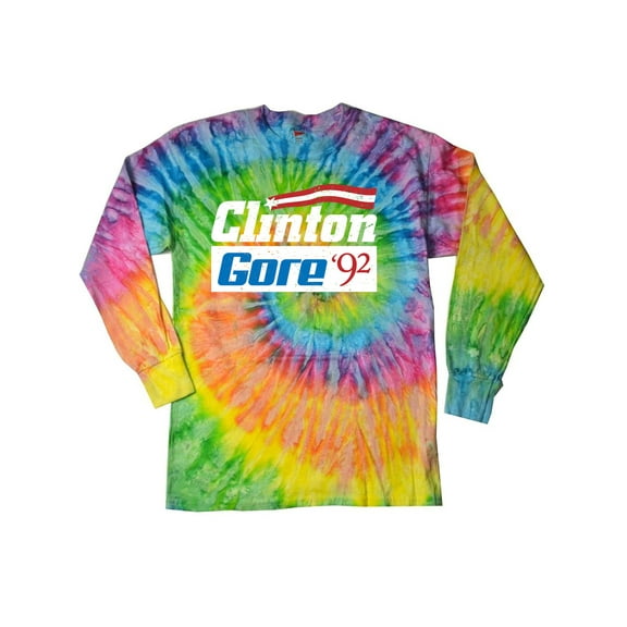 Clinton Gore '92 Democrat Long Sleeve Tie Dye Tee Shirt - Saturn, 2XL